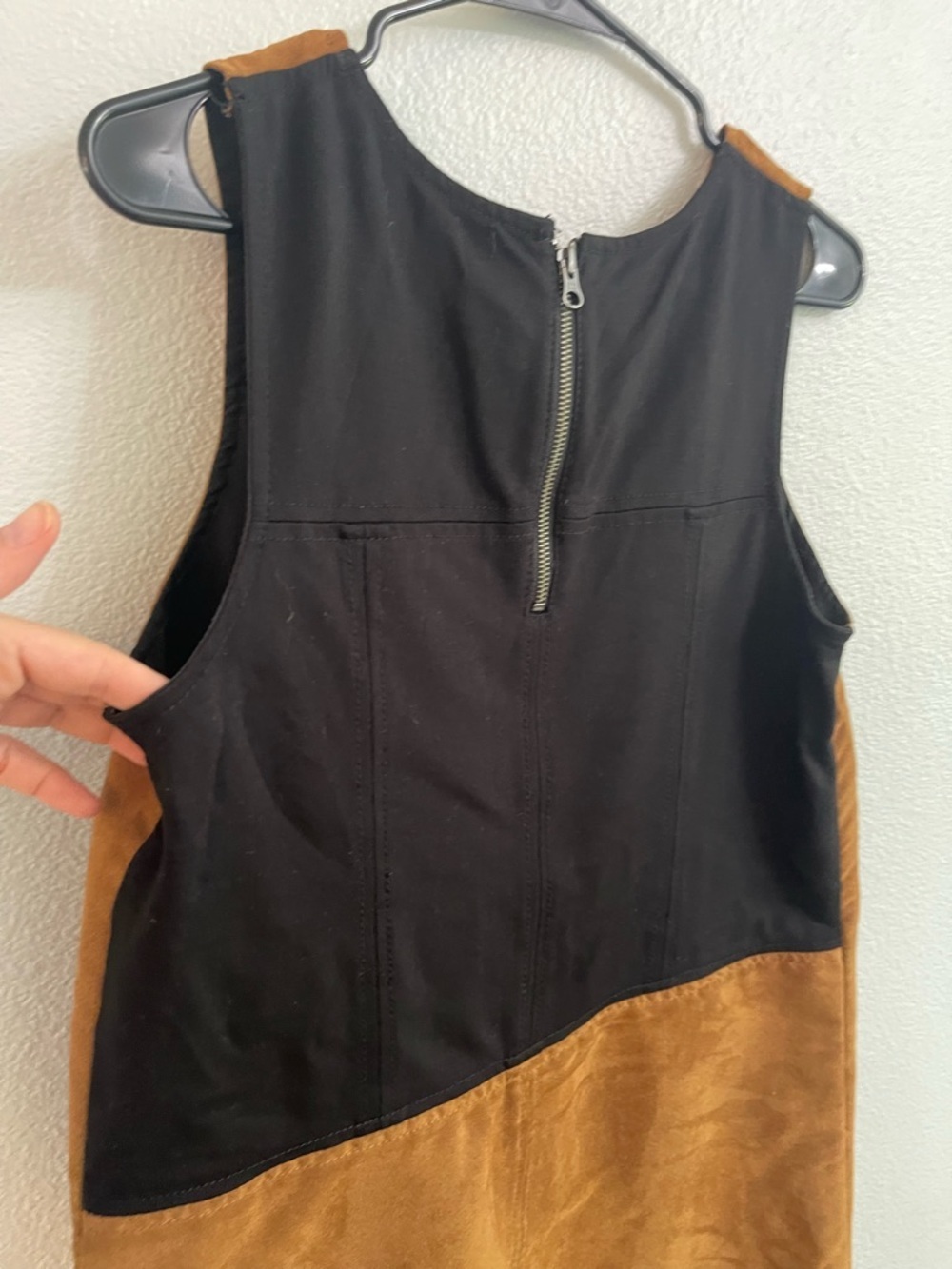 Sanctuary Village Faux Suede Shift Maple Brown Sleeveless Mini Dress Size L - Picture 6 of 10